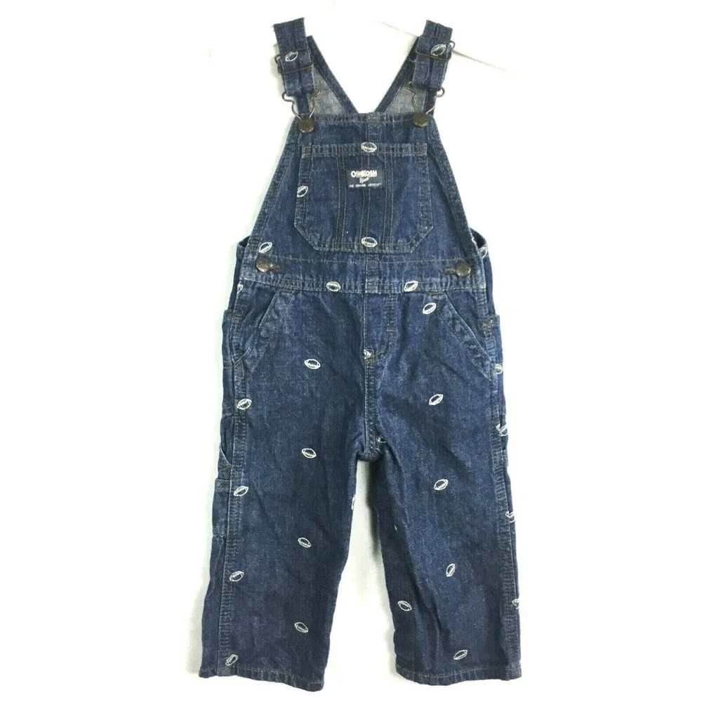 Oshkosh B'Gosh Overalls Boys Sz 18 months Dark‎ Wash Embroidered Football Denim